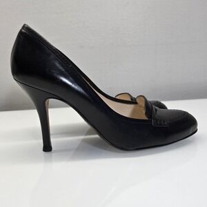 L.K. Bennett Loafer‎ Heels Pumps EU 38 US 7.5 Black Leather Stiletto Luxury Mod